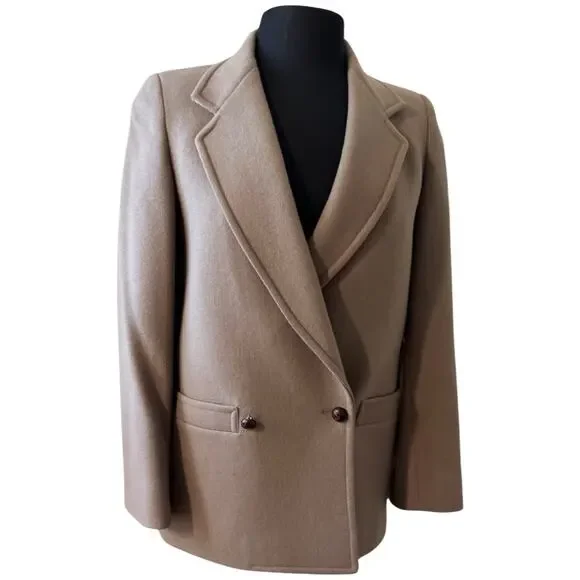 Vintage David Brooks Ltd Tan Taupe 100% Wool Blazer size 6 Light Academia 80s - Picture 2 of 11